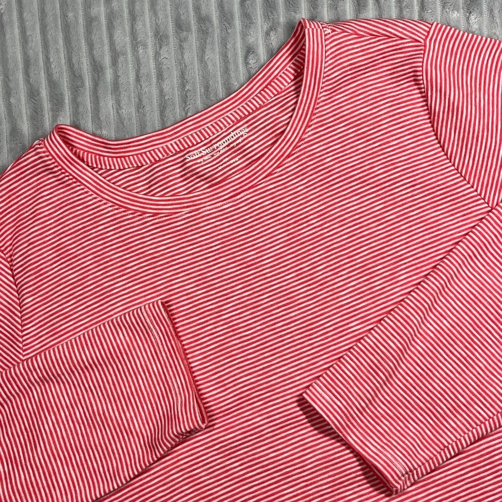 Soft Surroundings Colette Striped Shirt Women's 1X Candy Cane Ruffle Hem Holiday